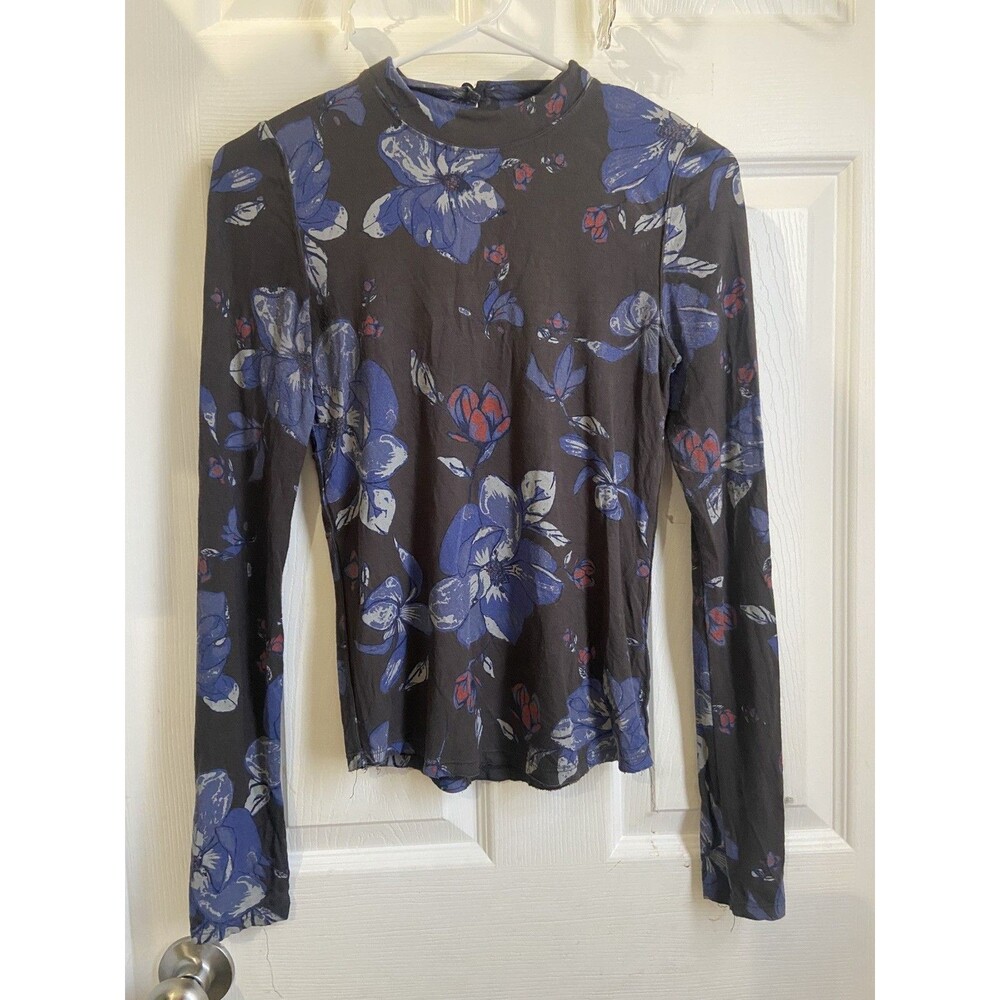 FREE PEOPLE Mock Neck Turtleneck L/S Floral Top xsmall